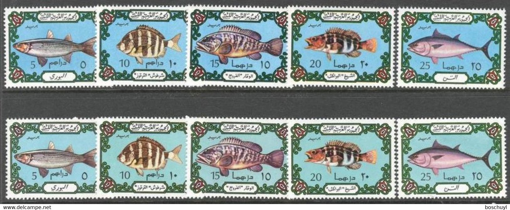 Libya, 1973, Fish, Animals, Fauna, Both Colors, MNH, Michel 442-446a, 442-446b - Libye