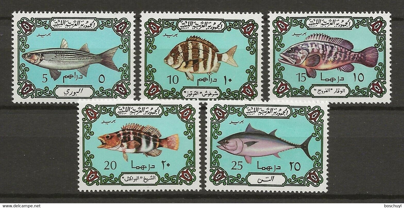 Libya, 1973, Fish, Animals, Fauna, Light Prussian Blue, MNH, Michel 442-446a - Libye