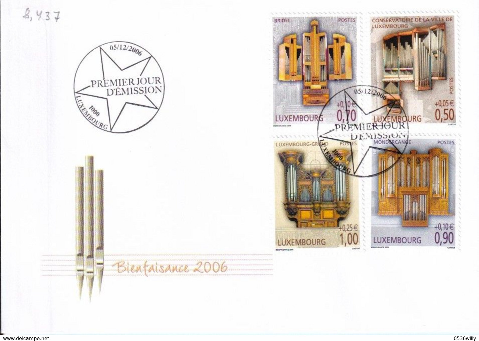 Luxembourg - FDC Wohlfahrt / Orgeln (I) (8.437) - Lettres & Documents