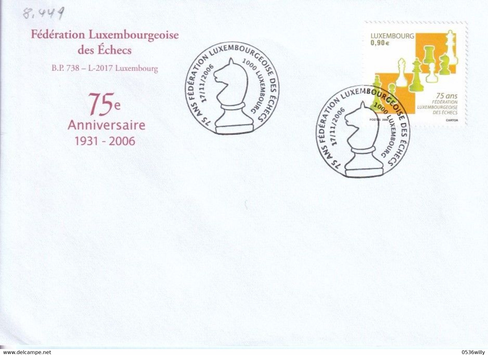 Luxembourg - Fêdêration Des Echecs (8.449) - Cartas & Documentos