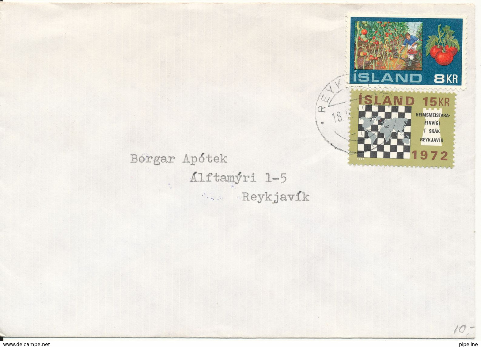Iceland Cover Reykjavik 8-9-1975 Chess Stamp - Covers & Documents