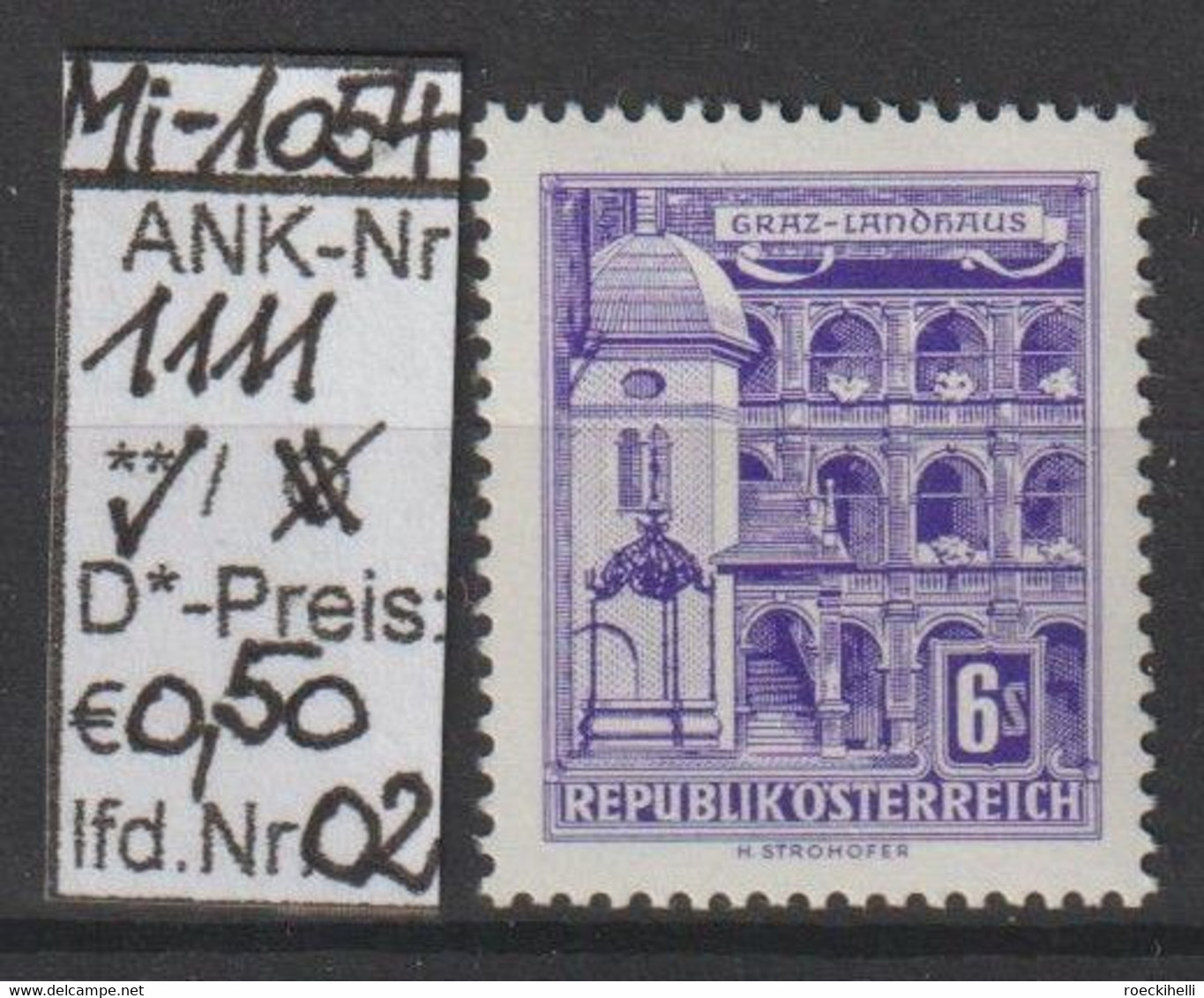 1960 - ÖSTERREICH - FM/DM "Bauwerke-Grazer Landhaus"  S 6,00 Violett - ** Postfrisch  - S.Scan  (1111 01-03     At) - Neufs