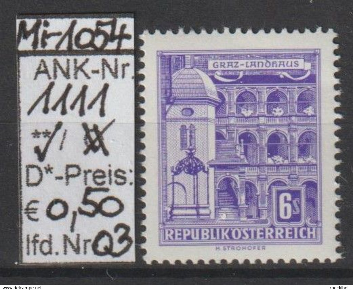 1960 - ÖSTERREICH - FM/DM "Bauwerke-Grazer Landhaus"  S 6,00 Violett - ** Postfrisch  - S.Scan  (1111 01-03     At) - Neufs