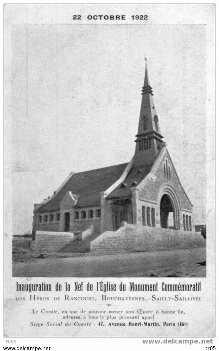 Inauguration De La Nef De L'Eglise Du Monument Commemoratif Heros RANCOURT - BOUCHAVESNES - SAILLY - SAILLISEE En 1922 - Einweihungen