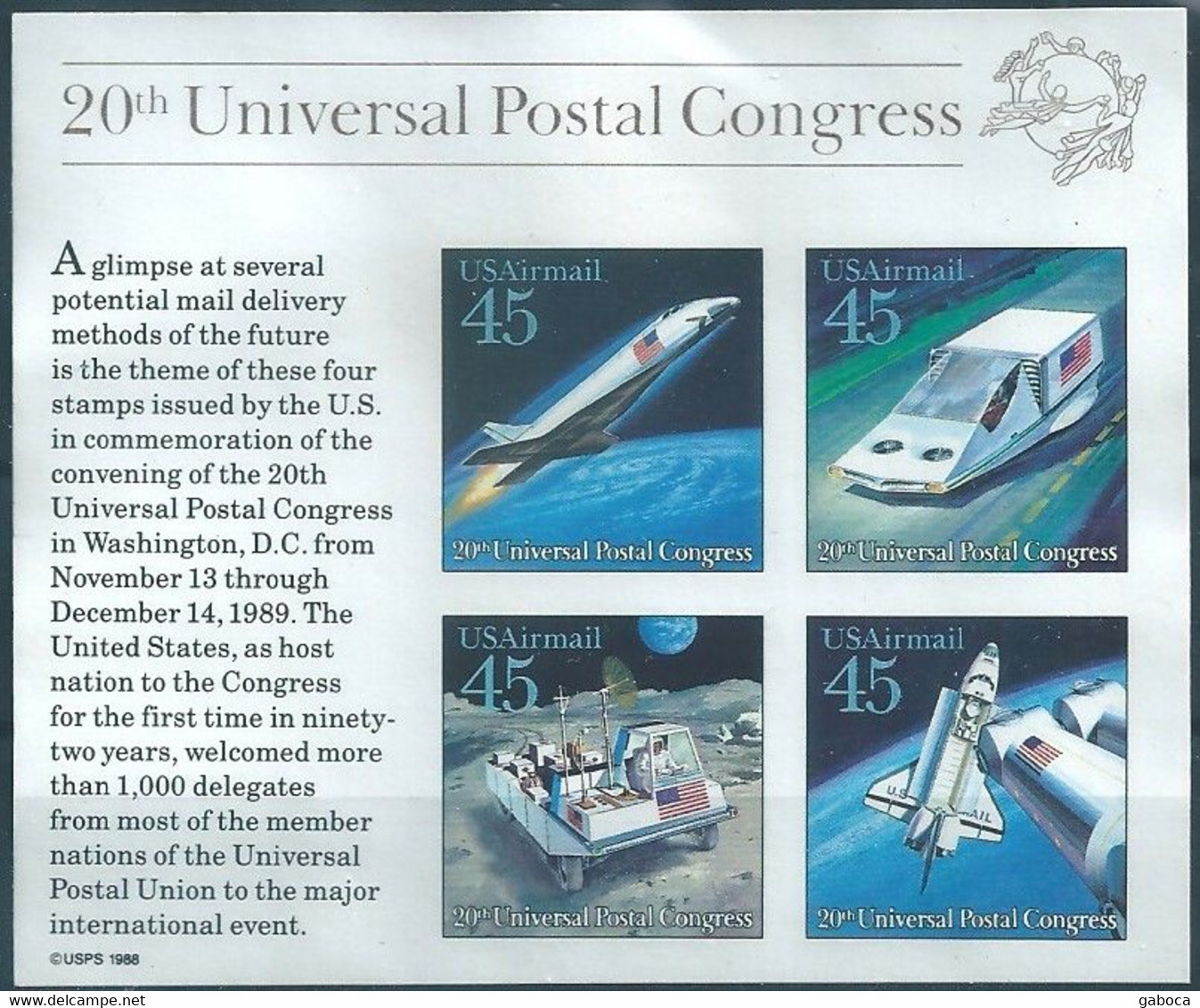 C1630 USA Organization UPU Post Science Future Space Transport Imperf S/S Mint No Gum - Stati Uniti