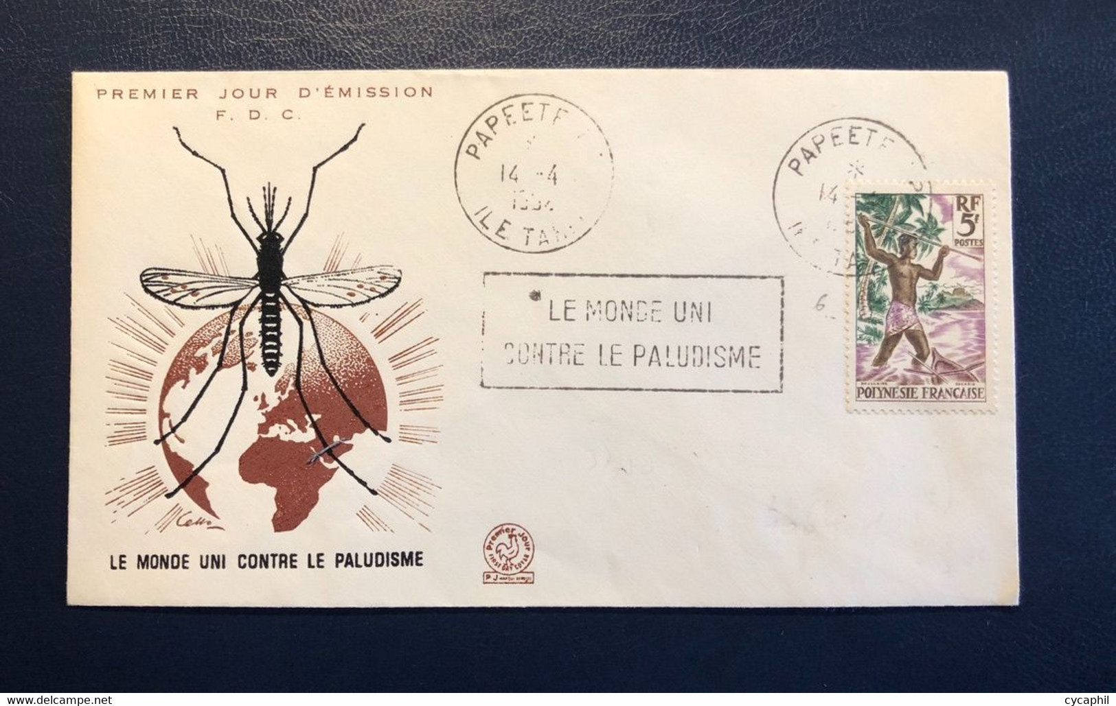 Lettre, Polynésie Française N°6 OBL PAPEETE (1964), Env. Illustrée, Cachet Rect. LE MONDE CONTRE LE PALUDISME, TB - Otros & Sin Clasificación