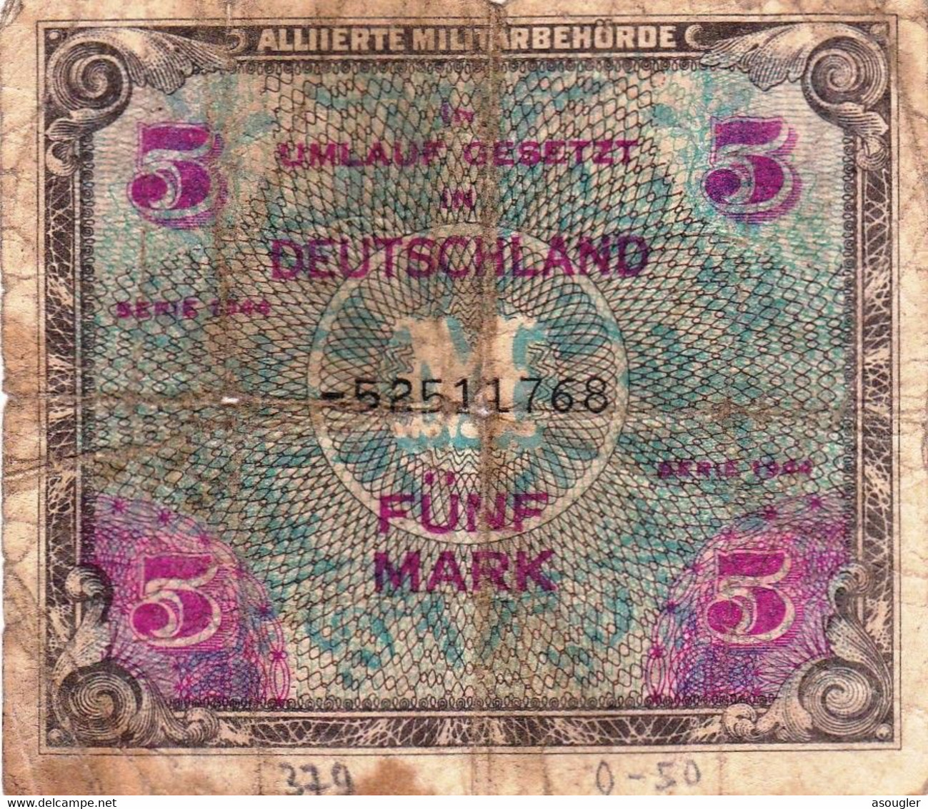 GERMANY 5 MARK 1944 G P-193d "free Shipiing Via Regular Air Mail (buyer Risk) - 5 Mark