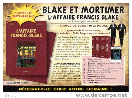Flyer Pub. "Blake Et Mortimer - L'Affaire Francis Blake" - Ted Benoit - Jean Van Hamme - Blake & Mortimer