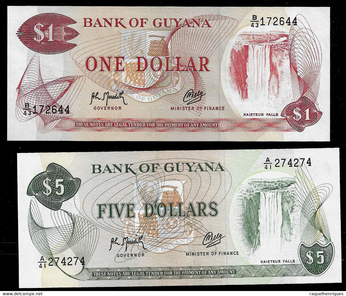 GUYANA BANKNOTE - 2 NOTES 1, 5 DOLLARS (1992) P#21g-22f UNC (NT#03) - Guyana