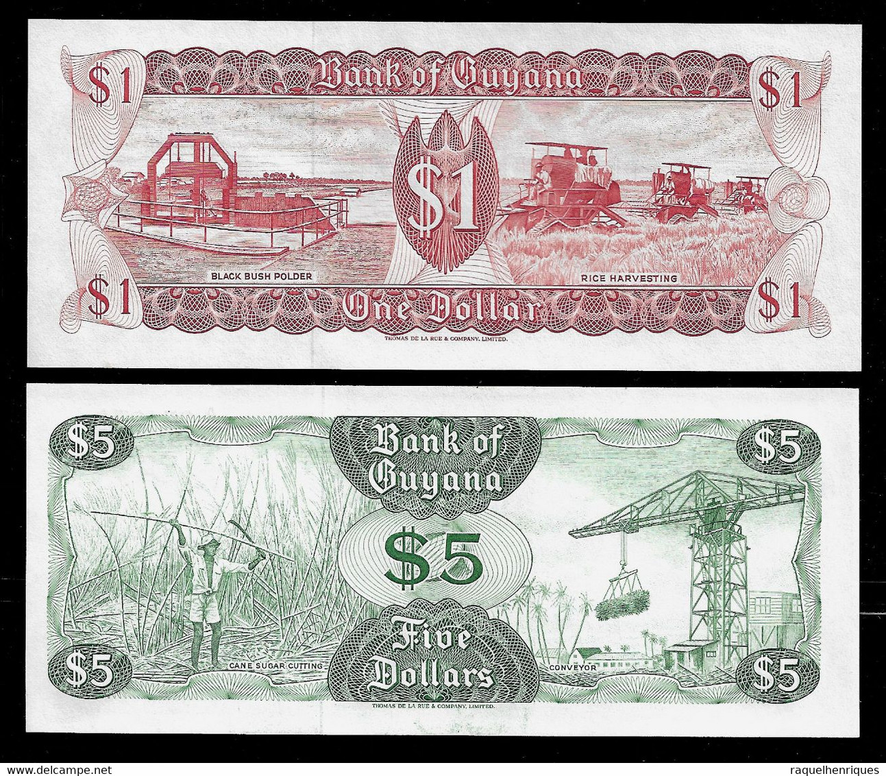 GUYANA BANKNOTE - 2 NOTES 1, 5 DOLLARS (1992) P#21g-22f UNC (NT#03) - Guyana