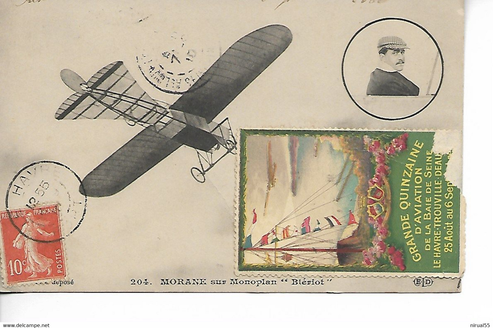 AVIATION Erinnophilie MORANE Sur Monoplan Blériot Vignette Touchée Grande Quinzaine D'Aviation De La Baie De Seine    .G - ....-1914: Vorläufer