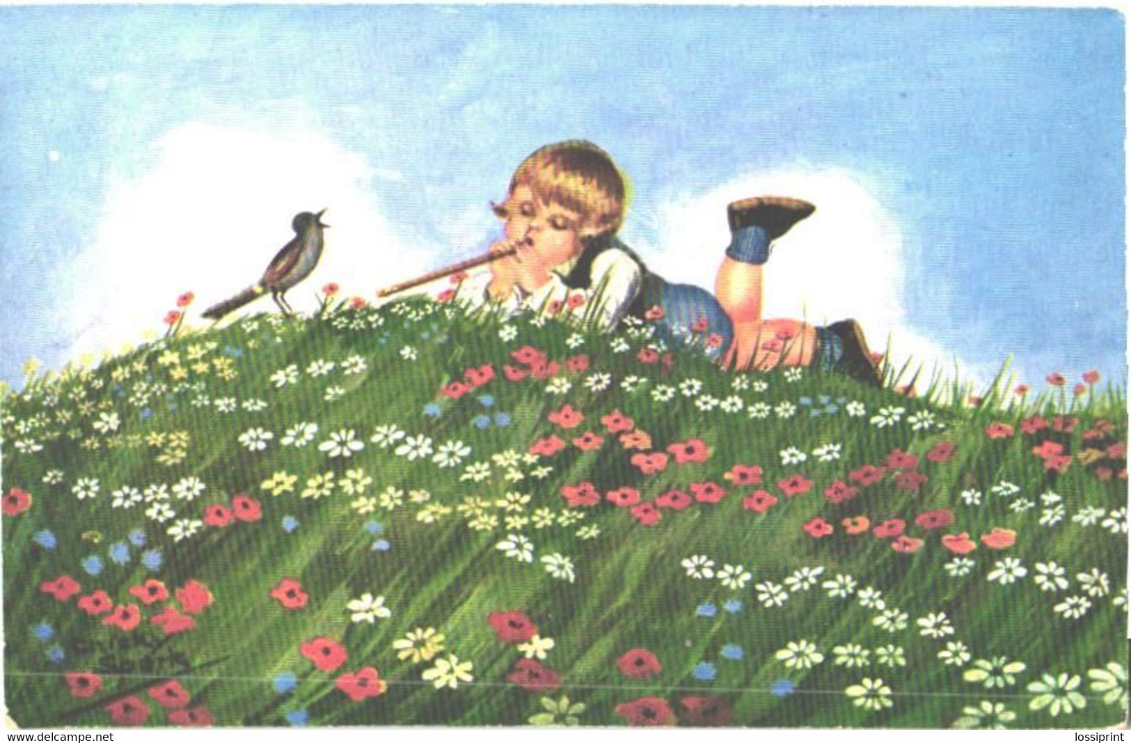 Chicky Spark:Girl Playing Pipe, Singing Bird, Pre 1940 - Spark, Chicky