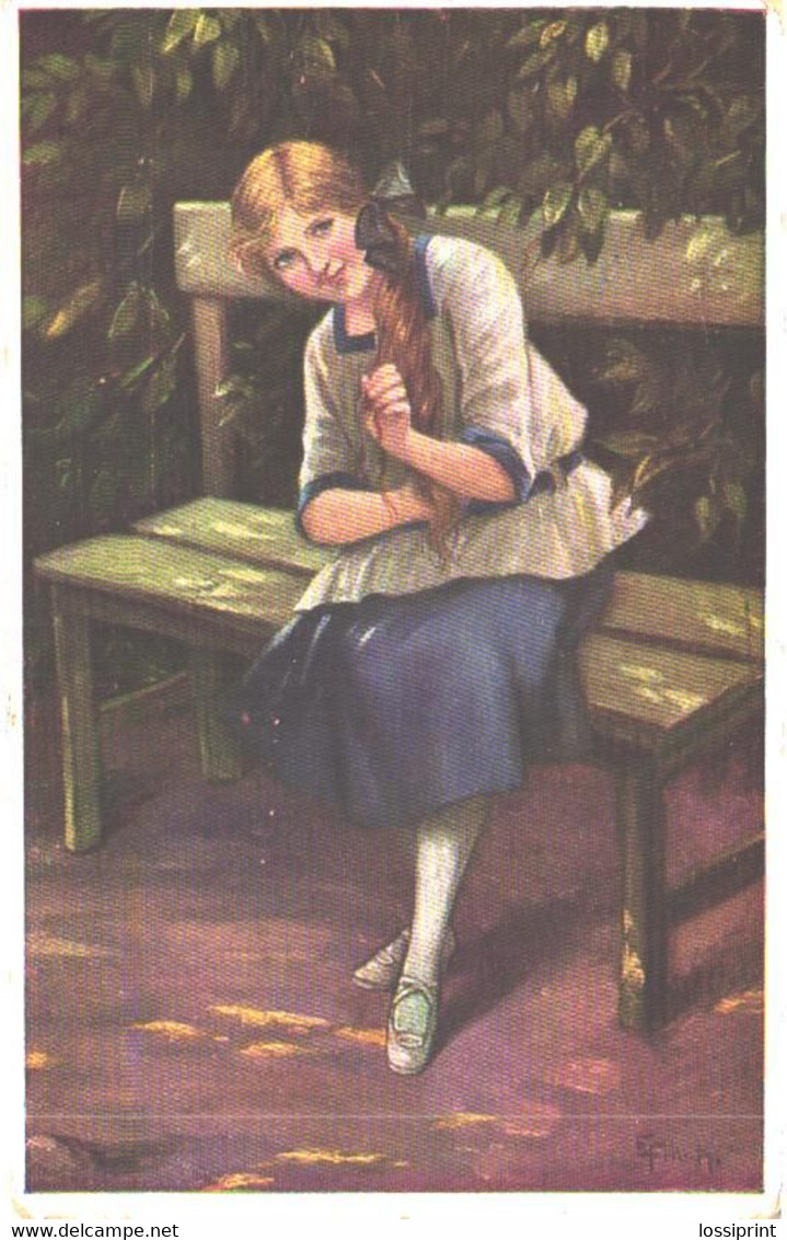 Elly Frank:Girl On Bench, Pre 1929 - Frank, Elly