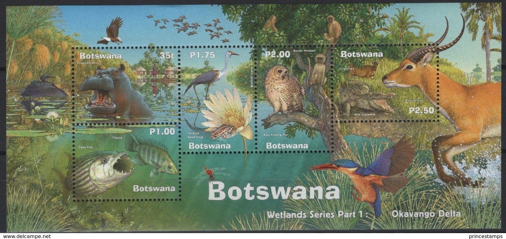 Botswana (2000) Yv. Bf. 32 /  Birds - Crocodile - Hippopotamus - Owls - Fishes - Frogs - Fishes