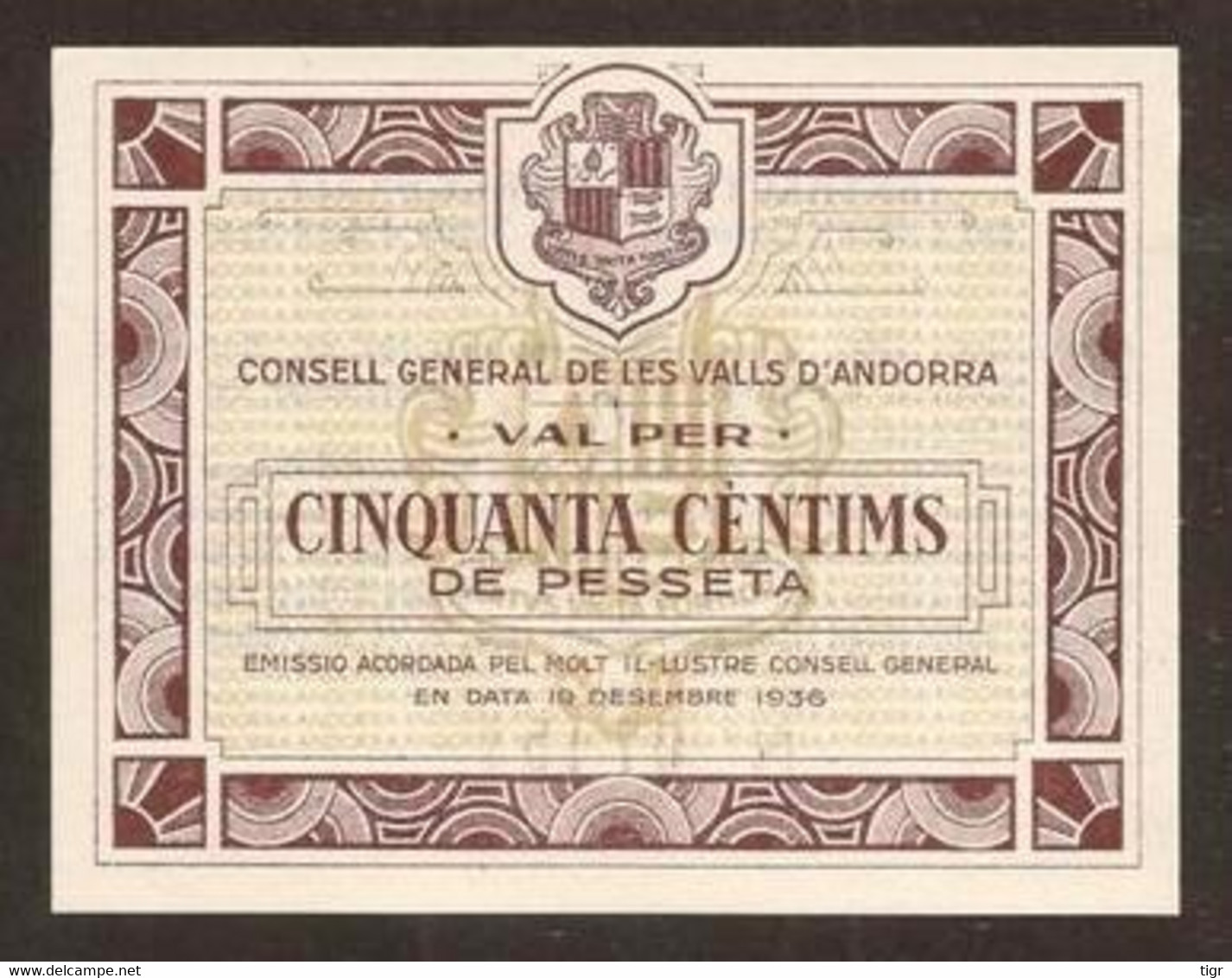 ANDORRA. 50 Centims 19.12.1936. Pick 5. UNC. - Andorre