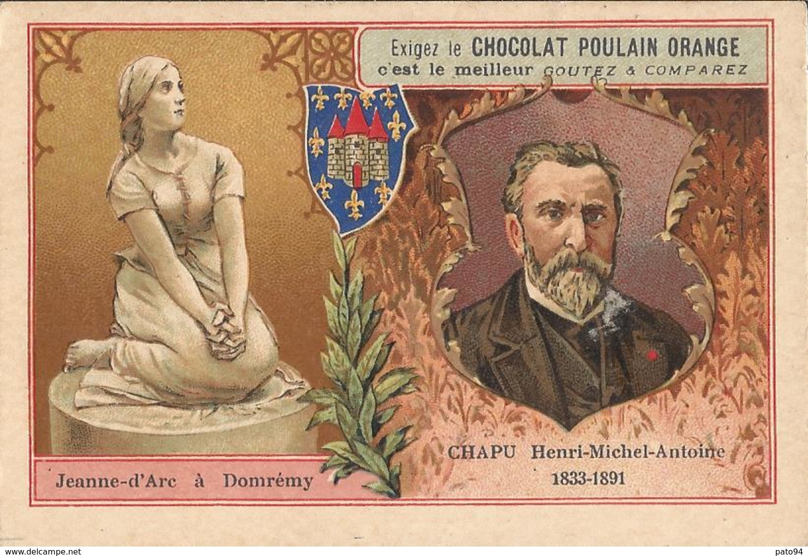 Chromo  CHOCOLAT POULAIN  /  Les  Sculpteurs Célèbres /  CHAPU Henri-Michel-Antoine  /  Statue De Jeanne D ' Arc - Poulain