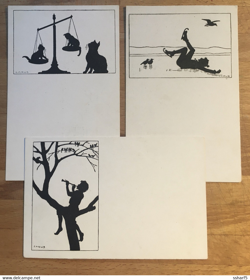 CARUS 3 Schattenbildkarten Nr. 12, 21, 39 Ice Skating, Elf, Cats - Silhouettes