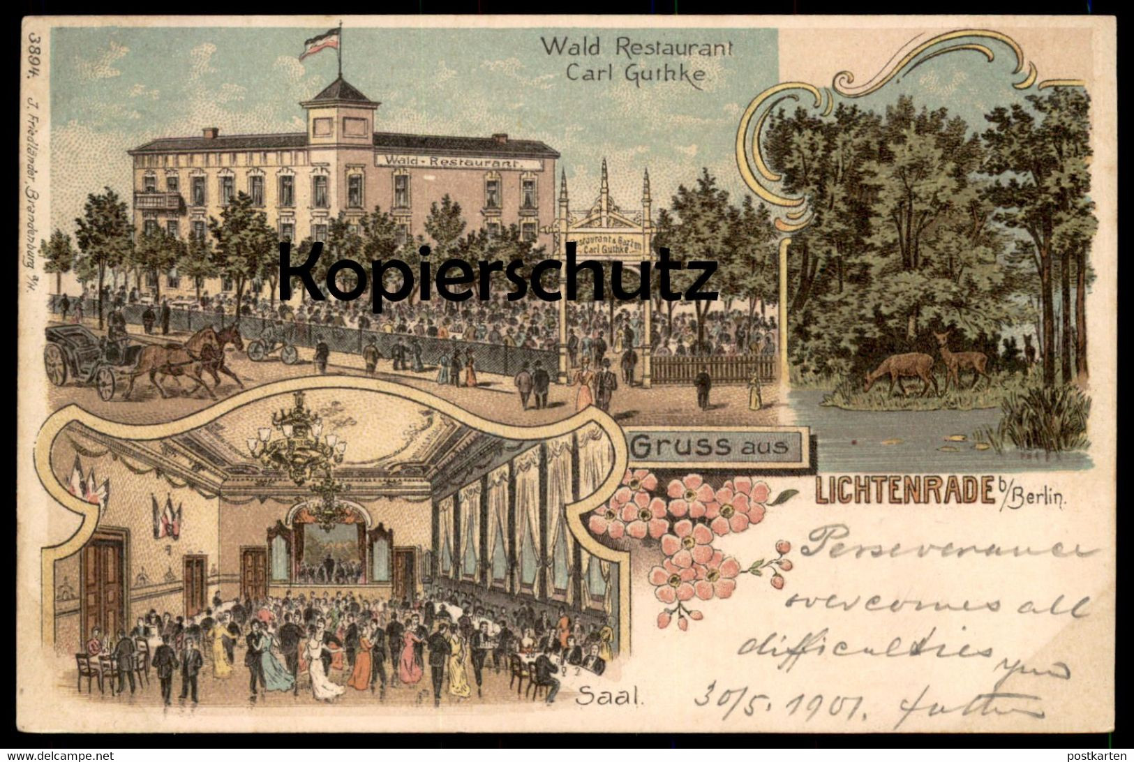 ALTE LITHO POSTKARTE GRUSS AUS LICHTENRADE BEI BERLIN WALD RESTAURANT CARL GUTHKE SAAL Kutsche Ansichtskarte Postcard AK - Tempelhof