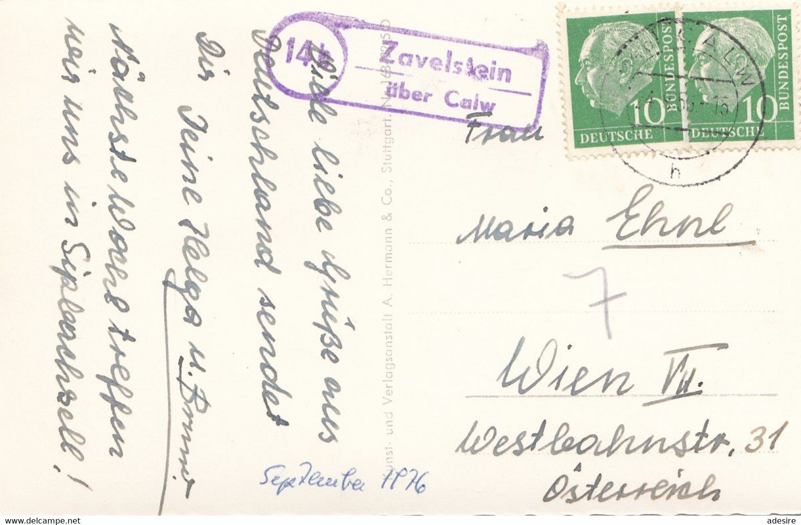 TEINACHTAL Mit Ruine ZAVELSTEIN, DBP 1976 - 2 X 10 Pf + Sonderstempel Auf Foto-Ak TEINACHTAL Mit Ruine ZAVELSTEIN - Bad Teinach