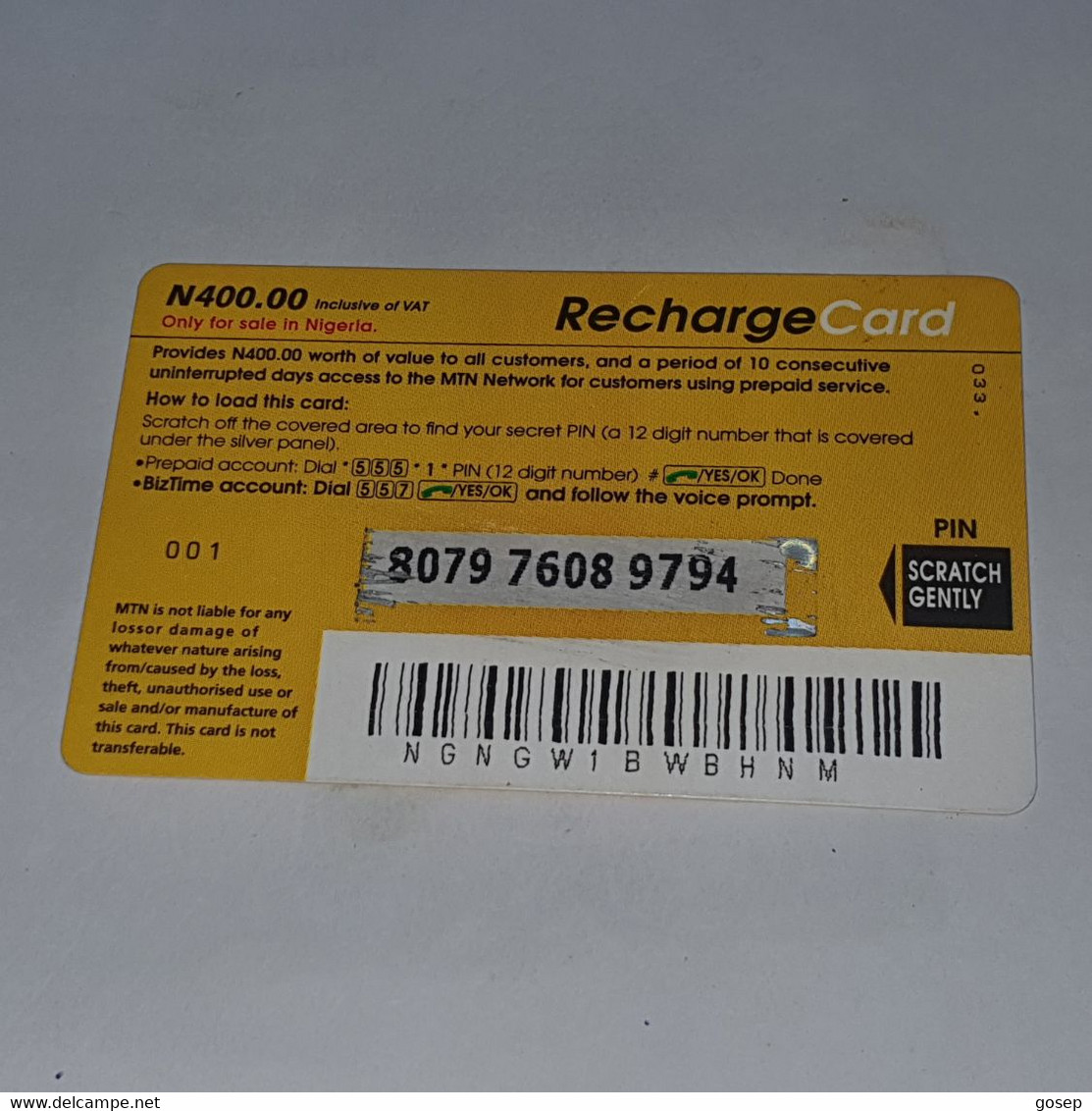 NIGERIA-(NG-MTN-REF-0011A)-recharge Card-girl And Boy-(2)-(N 400.00)-(8079-7608-9794)-used Card+1card Prepiad Free - Nigeria