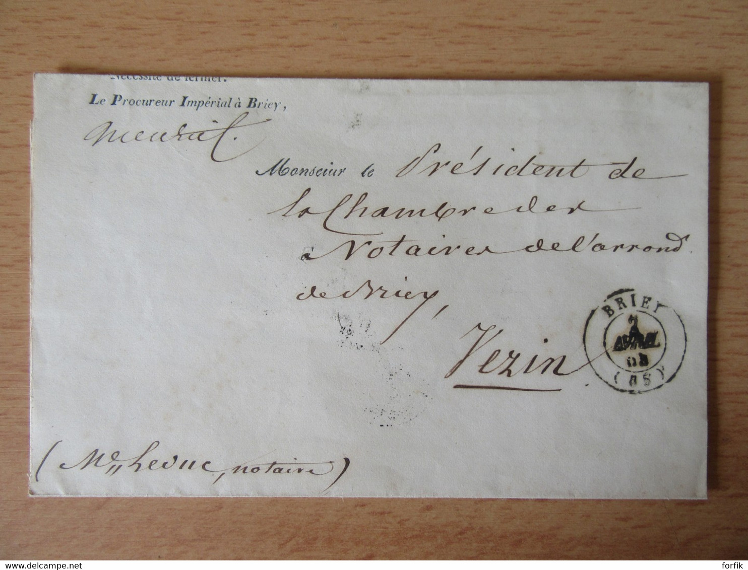 Lettre Du Procureur Impérial De Briey Circulée En 1853 - 1849-1876: Klassik