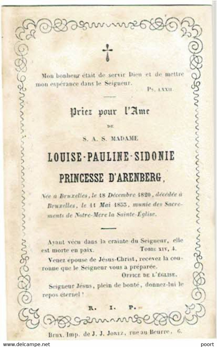 BRUXELLES - Louise Paline Princesse D'ARENBERG -°1820 Et +1853 - Devotion Images