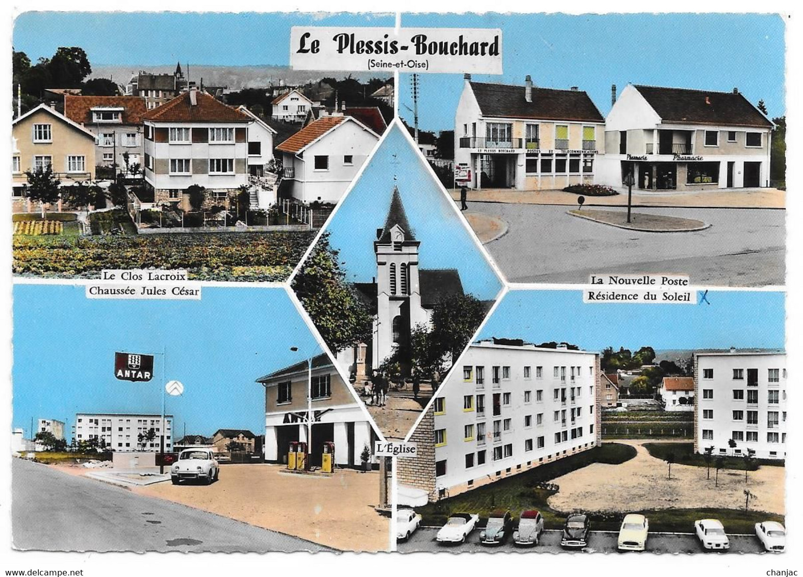 Cpa: 95 LE PLESSIS BOUCHARD (ar. Pontoise)  Multivues (Clos Lacroix, Station Essence Antar) 1969 N° 8C  Ed. CIM (rare) - Le Plessis Bouchard