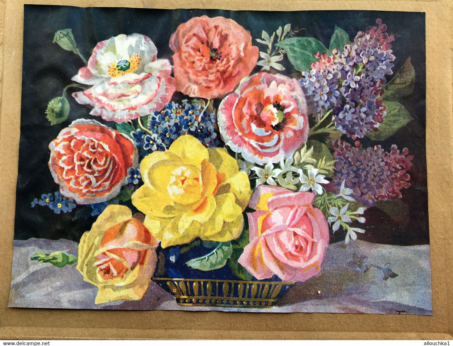 SILHAC(Ardèche)Publicité✔️Panneau Plaque Publicitaire Carton Gaufré-Chromographie Fleurs Roses & Lilas-☛Alimentation-épi - Pappschilder