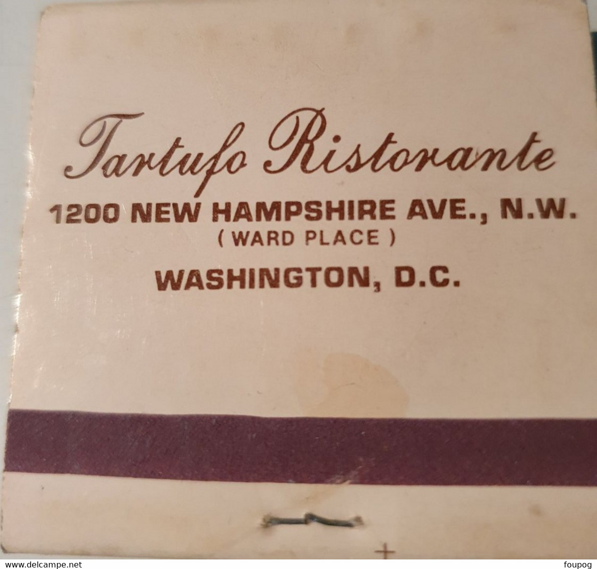 POCHETTE D'ALLUMETTES RESTAURANT TARTUFO WASHINGTON ETATS UNIS - Zündholzschachteln