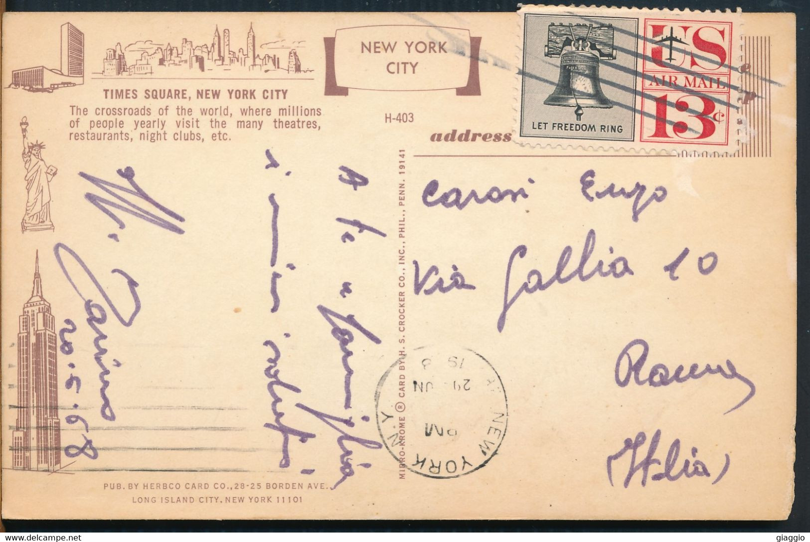 °°° 25611 - USA - NY - NEW YORK - TIMES SQUARE - 1968 With Stamps °°° - Time Square