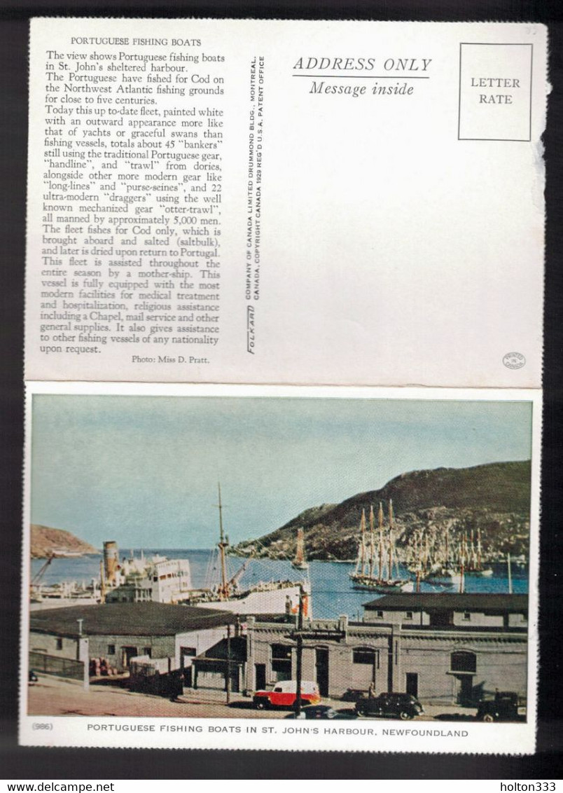 NEWFOUNDLAND Letter Card - Portuguese White Fleet In St John's Harbour Unused 1960s - St. John's