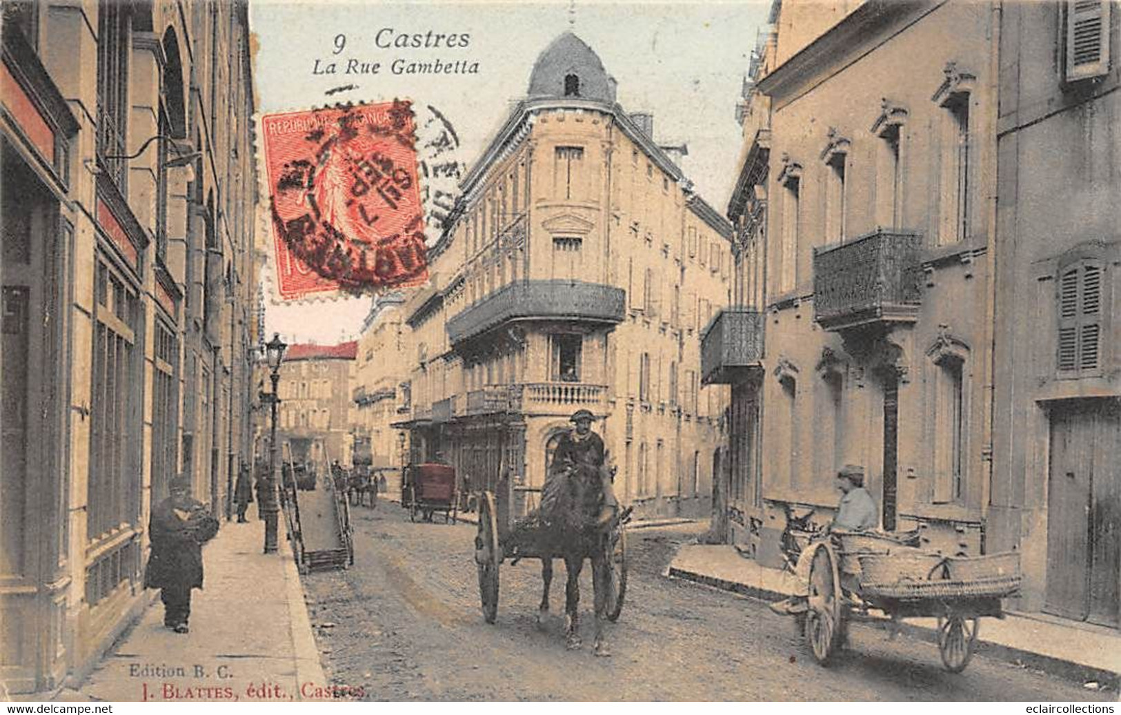 Castres         81           La Rue Gambetta. Attelage  Colorisée Et Toilée      N°9       (voir Scan) - Castres