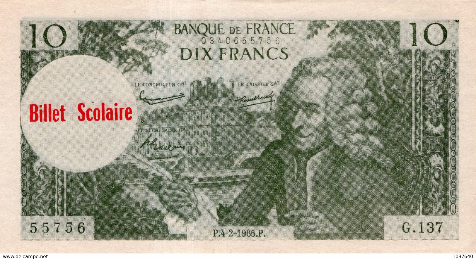 Billets Scolaires De 10 Francs Lot De 2 Billets 1965. Billets Factices Pour Compter à L'école - Specimen