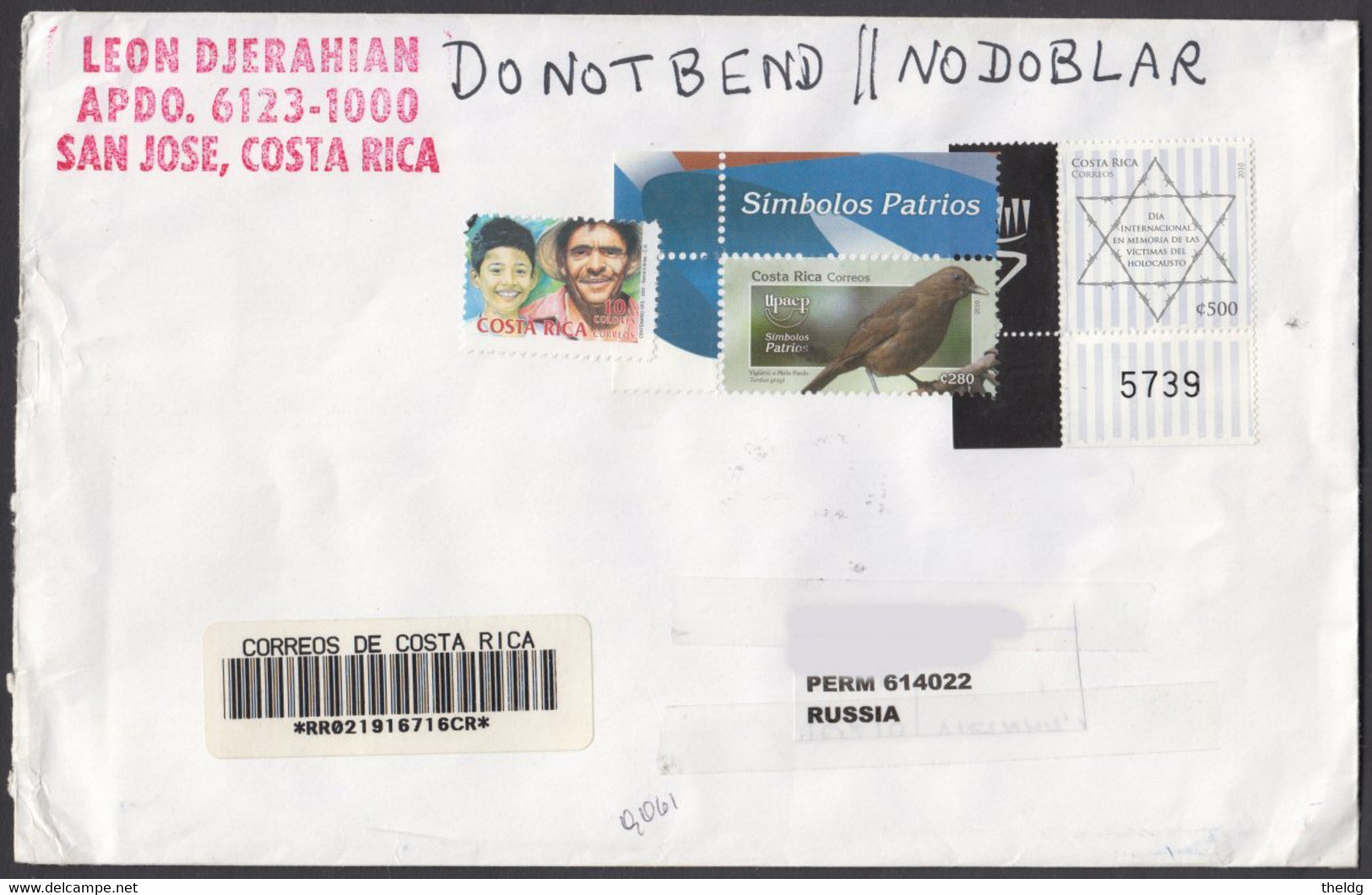 2010-COVER FROM COSTA RICA TO RUSSIA - Costa Rica