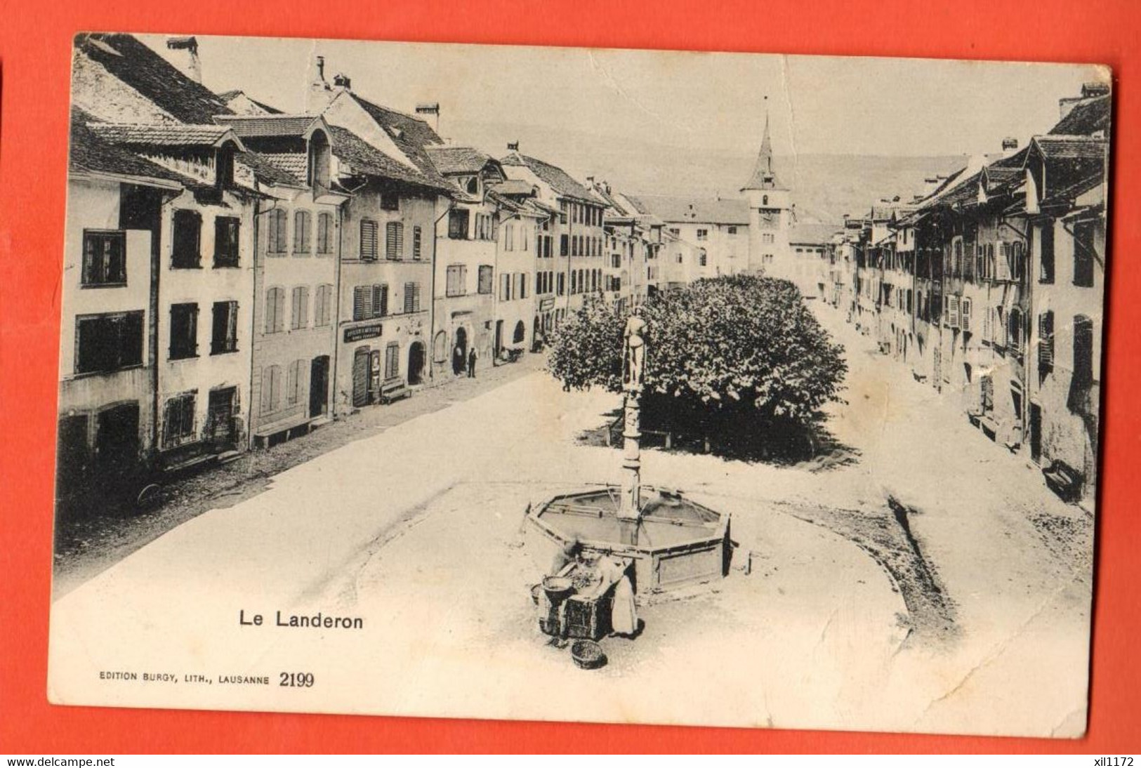 ZLJ-04 Le Landeron, Rue Principale. Fontaine.   Circulé 1907  Bürgy  2199 - Le Landeron