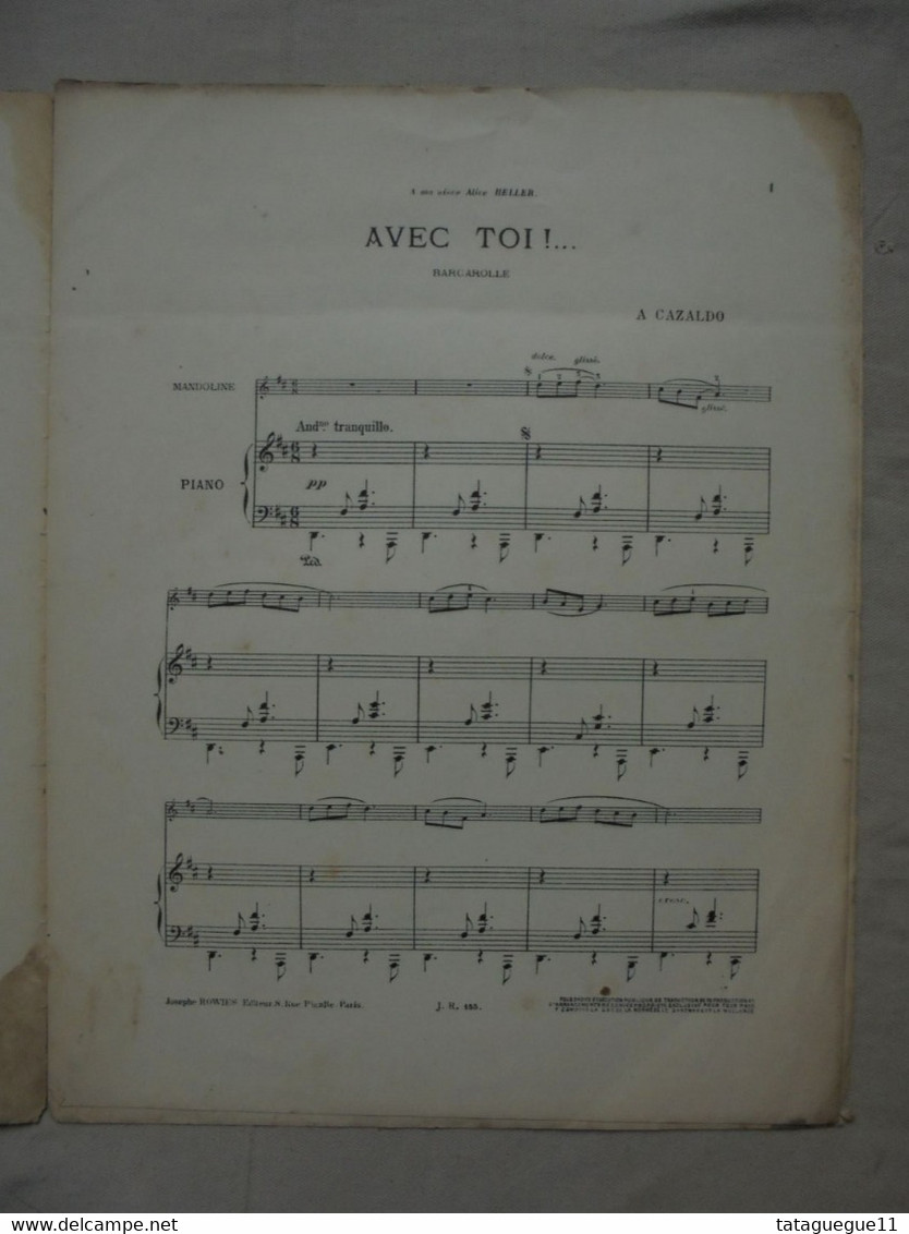 Ancien - Partition Avec Toi Barcarolle De A. Cazaldo Mandoline Et Piano - P-R