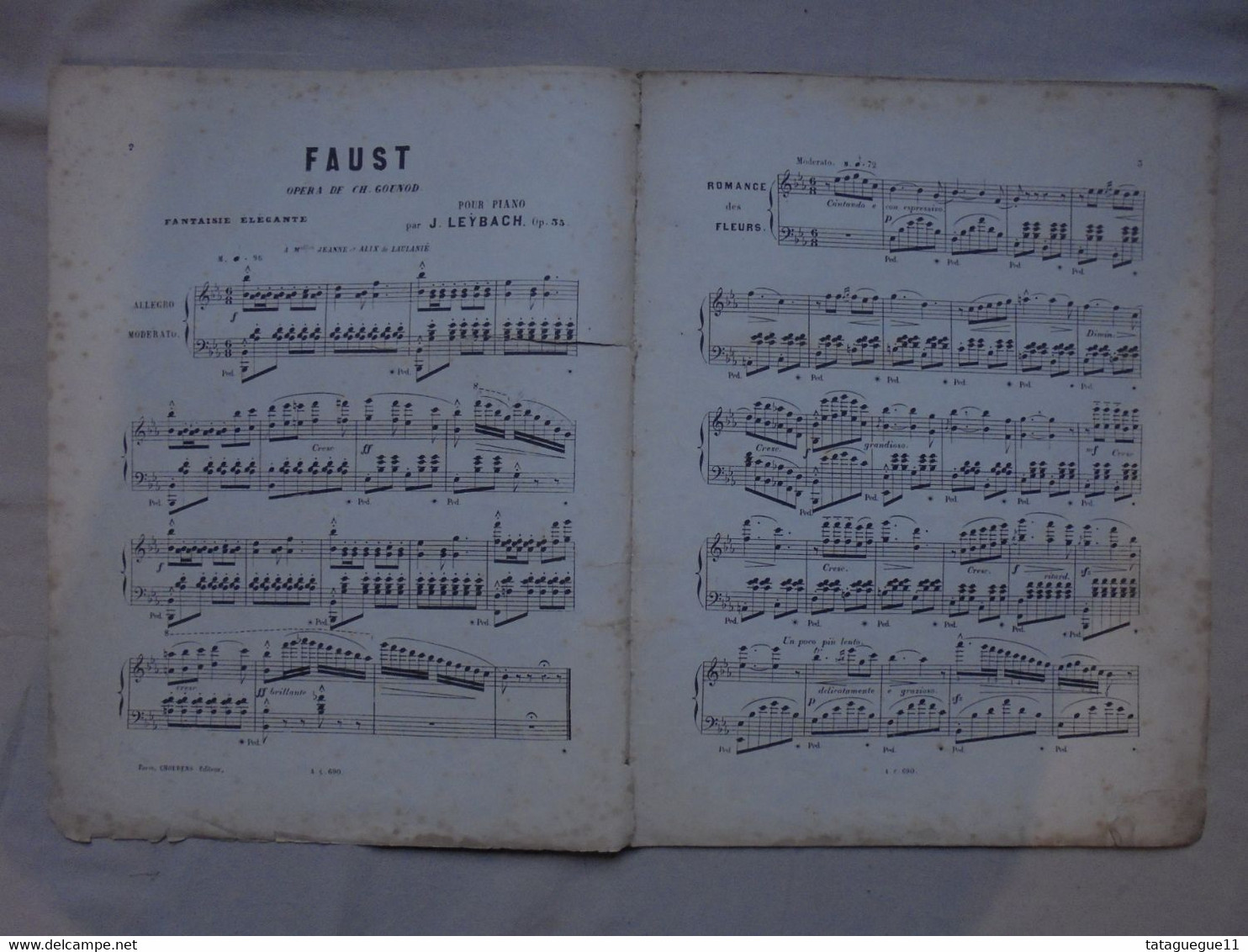 Ancien - Partition Faust Fantaisie Brillante J. Leÿbach Pour Piano Ed. Choudens - Instruments à Clavier