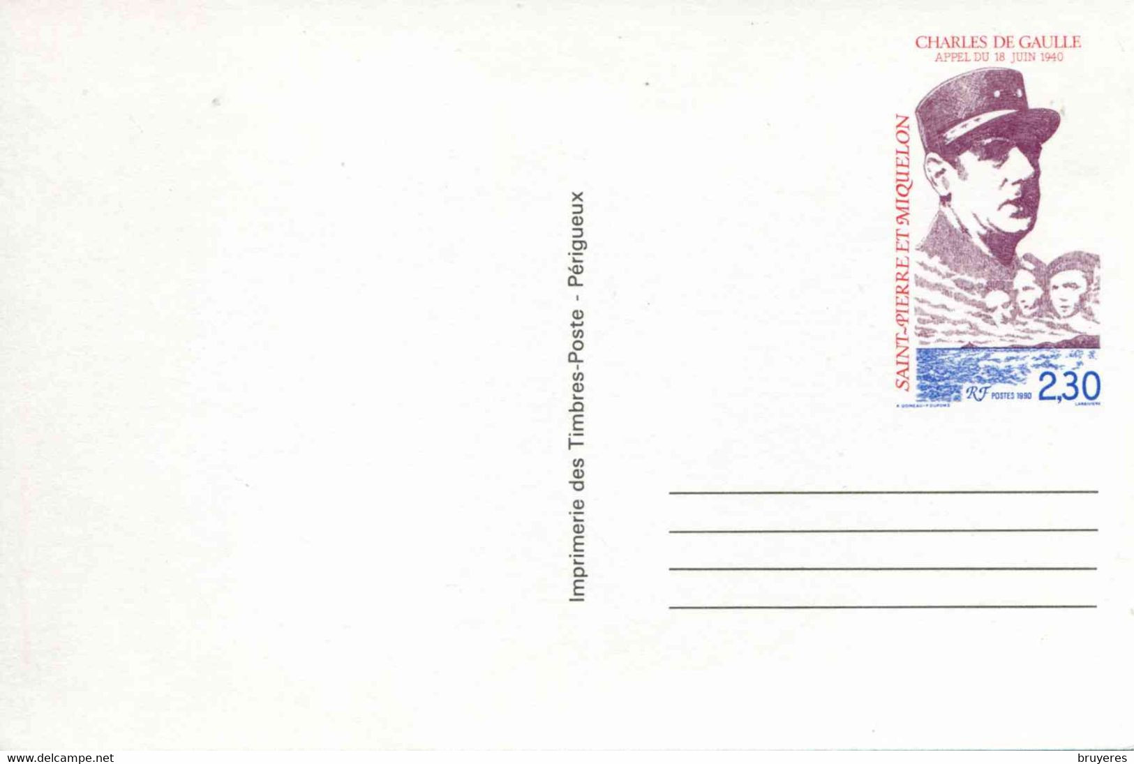 ENTIER POSTAL De 1990 Sur CP "50 ANS DE L'APPEL DU 18 JUIN" (Verso Neutre) - Interi Postali