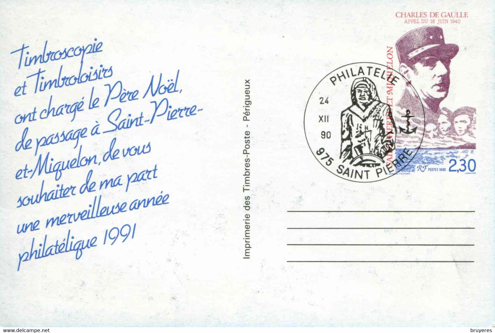 ENTIER POSTAL De 1990 Sur CP Oblitéré "50 ANS DE L'APPEL DU 18 JUIN - Au Verso Repiquage : MEILLEURS VOEUX 1991" - Ganzsachen