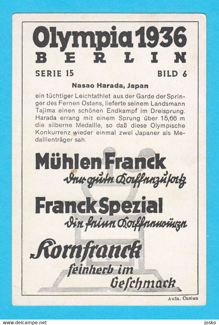 MASAO HARADA (Japan) - Olympic Games 1936 Berlin SILVER - MEN's TRIPLE JUMP - Original Old Card * Athletics Athletisme - Trading-Karten