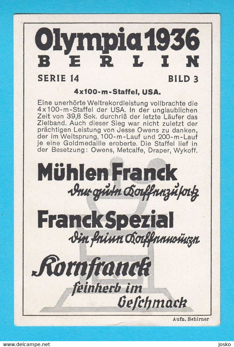 JESSE OWENS (USA) - Olympic Games 1936 Berlin * GOLD - 4x100 M * Original Old Card * Athletics Athletisme Atletica - Trading-Karten