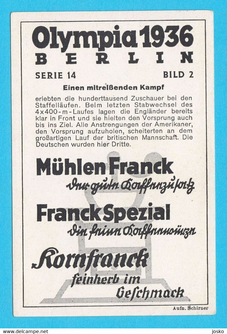 ATHLETICS - 4x100 METERS RELAY - Olympic Games 1936 Berlin * Original Old German Card * Athletics Athletisme Atletica - Trading-Karten