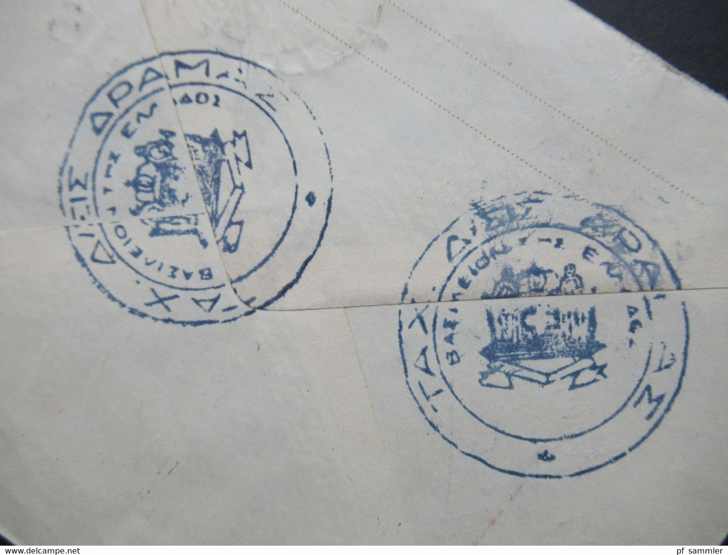 Griechenland 1942 Ganzsachen Umschlag U 8 Par Avion / Luftpost Poste de Drama Grece - Düsseldorf Stempel Tax....