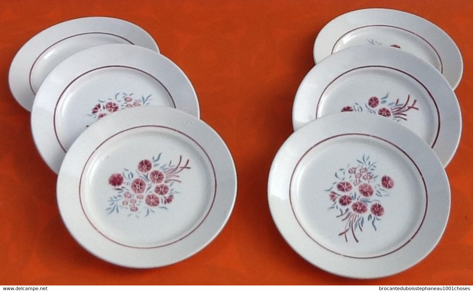 Suite De 6 Assiettes Plates Demi-porcelaine 1900/1905  Badonviller Fenal Décor Francine  Diamètre : 230 Mm - Badonviller (FRA)