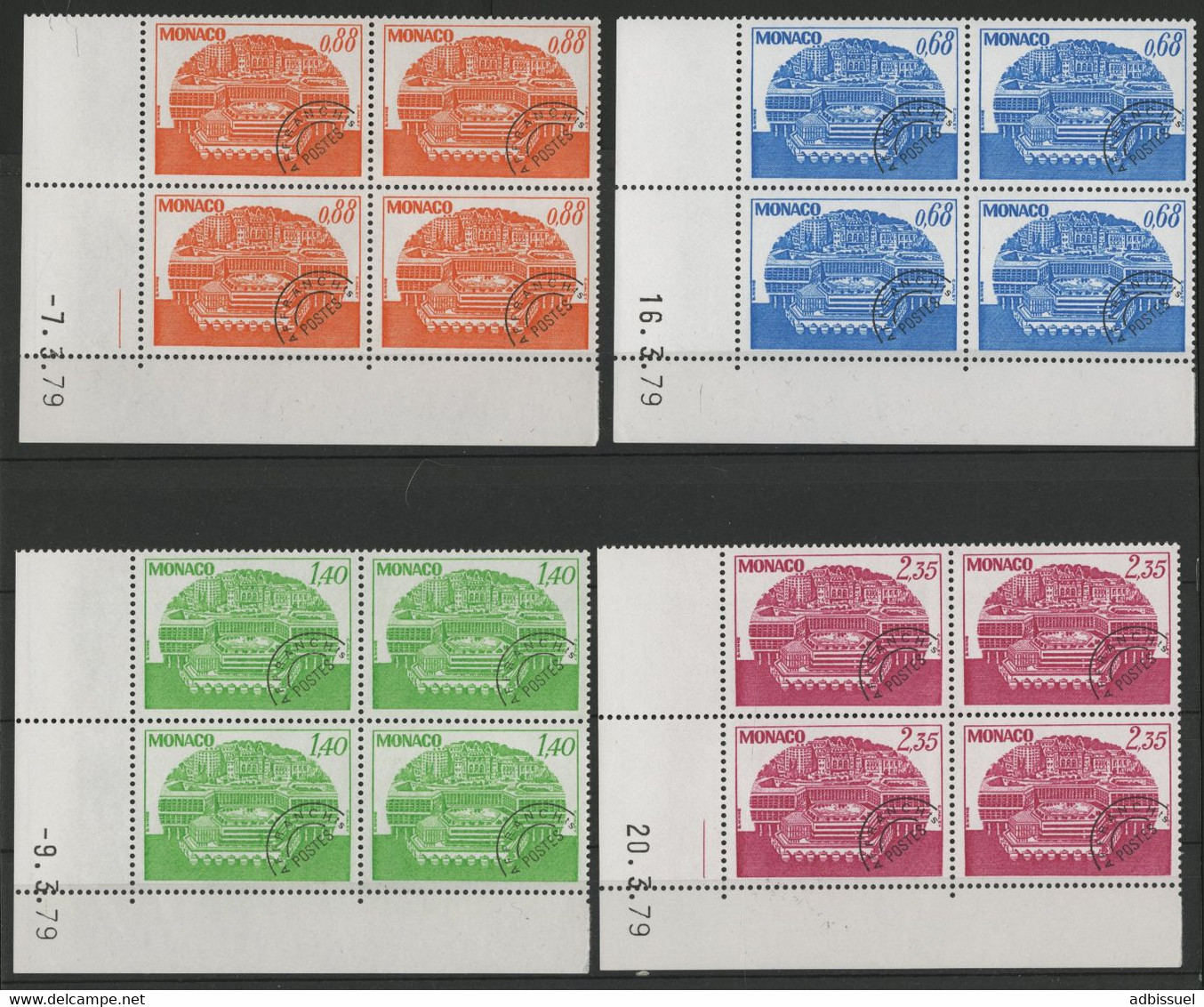 MONACO PREOBLITERES N° 62 à 65 En Blocs De Quatre Avec Coins Datés Neufs ** MNH Cote 16 € (voir Description) - Precancels