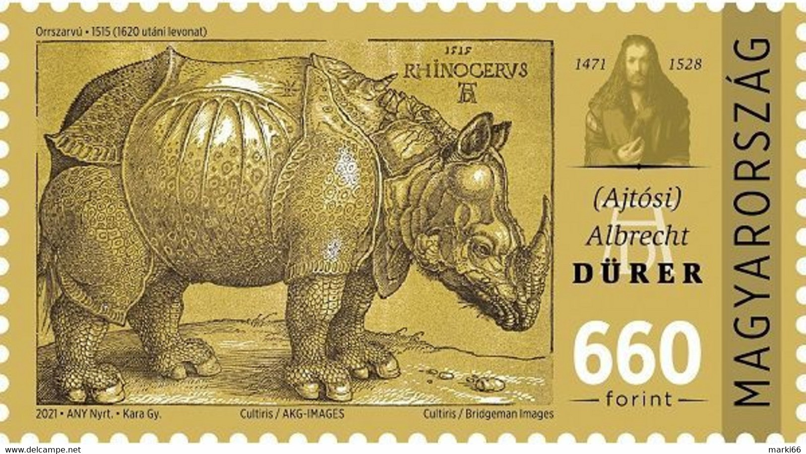 Hungary - 2021 - 550th Birth Anniversary Of Albrecht Dürer - Woodcut Of A Rhinoceros - Mint Stamp - Nuevos