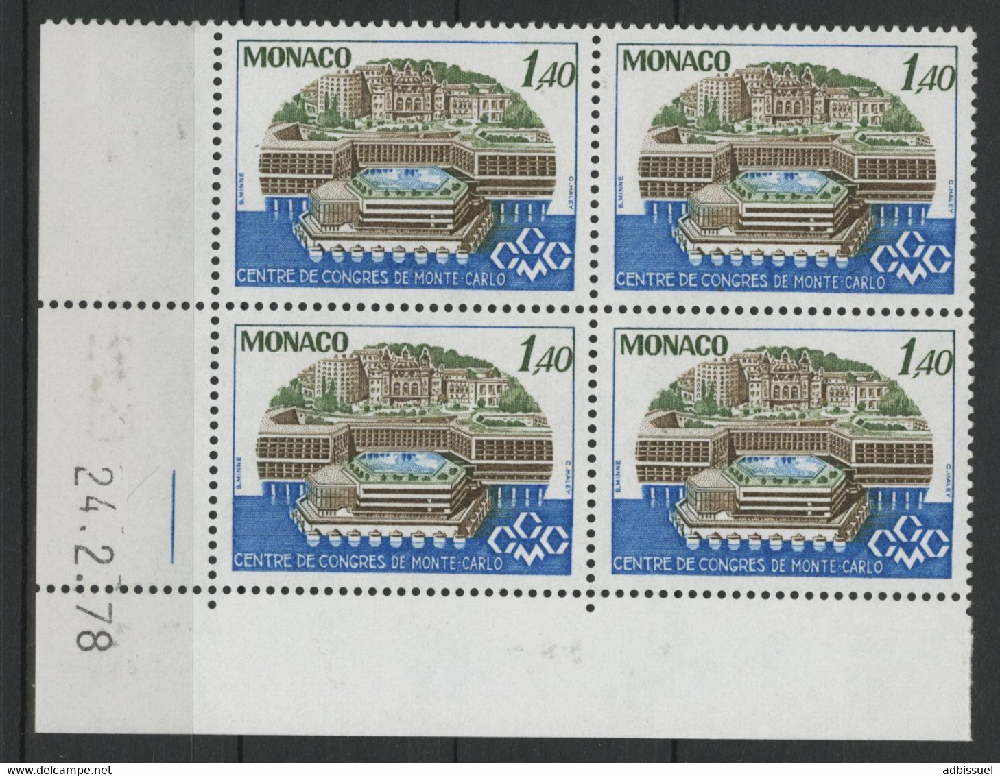 MONACO N° 1137 BLOC DE QUATRE Neufs ** (MNH) AVEC COIN DATE 24/2/78 - Unused Stamps