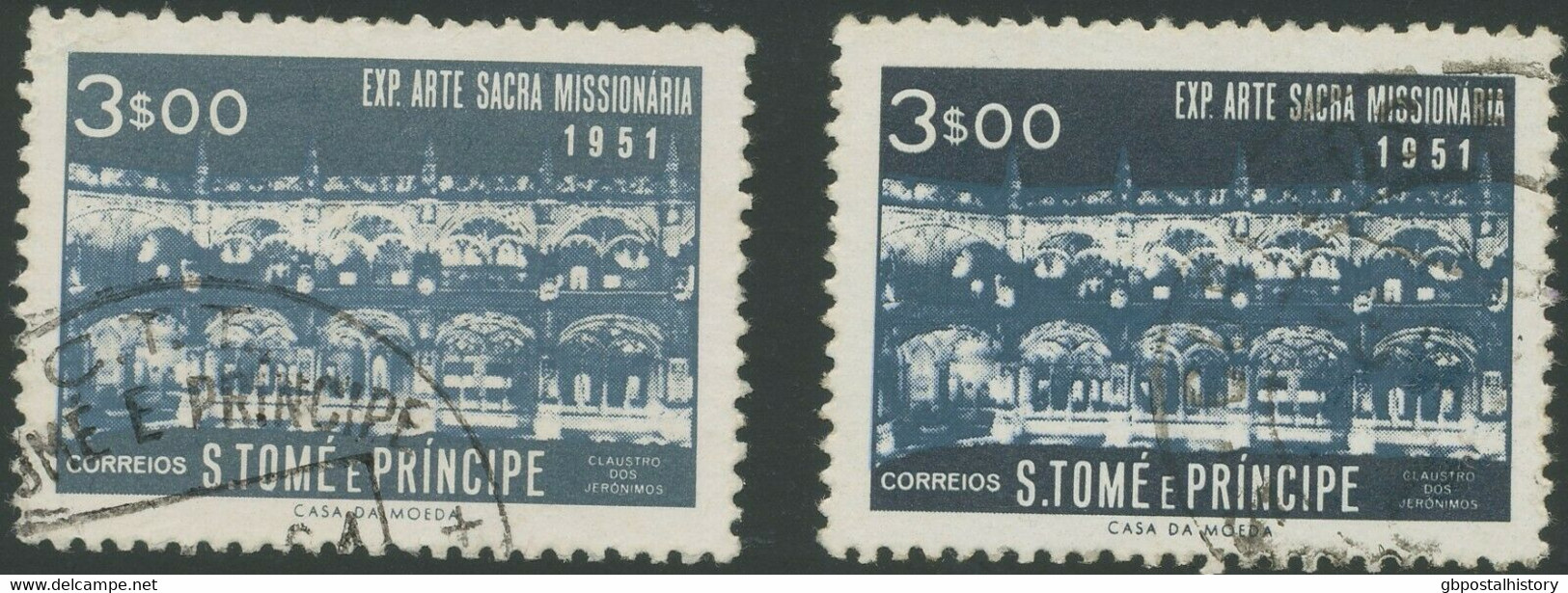 SAO TOME AND PRINCIPE 1953 Mission Art Exhibition 3E VFU MISSING COLOR BLUEBLACK - Sao Tome And Principe