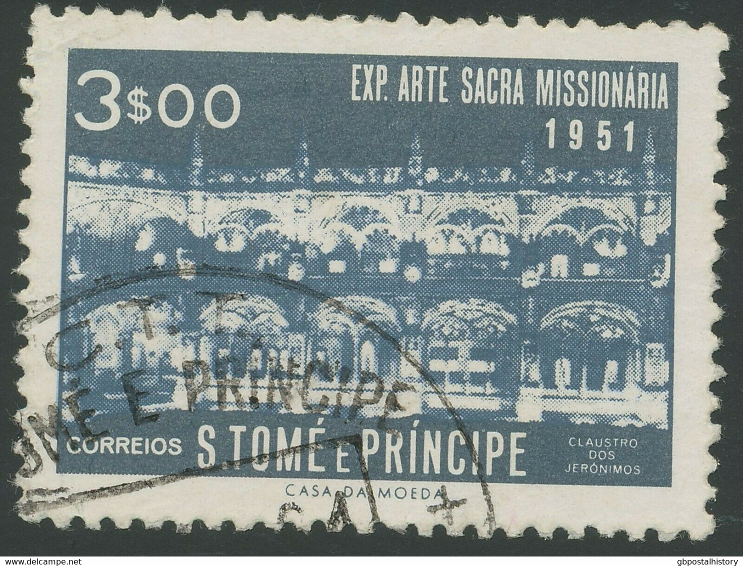 SAO TOME AND PRINCIPE 1953 Mission Art Exhibition 3E VFU MISSING COLOR BLUEBLACK - Sao Tomé Y Príncipe