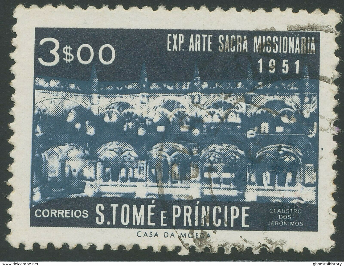 SAO TOME AND PRINCIPE 1953 Mission Art Exhibition 3E VFU MISSING COLOR BLUEBLACK - Sao Tomé Y Príncipe